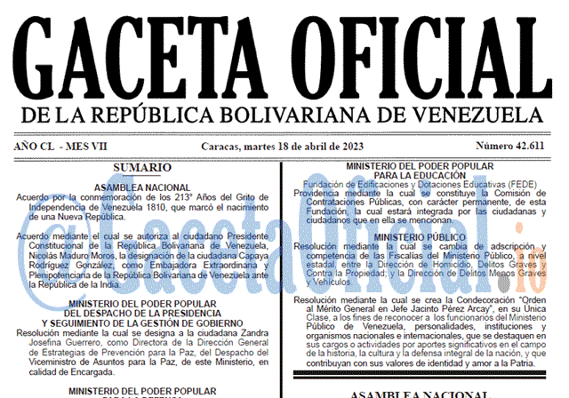 Venezuela Gaceta Oficial 42611 del 18 abril 2023 Gaceta Oficial, Gaceta 42611, Gaceta #42611, Gaceta Oficial Venezuela #42611