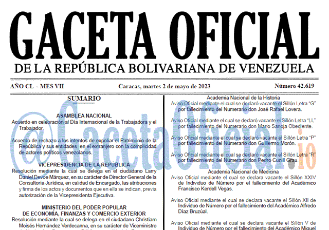 Venezuela Gaceta Oficial 42619 del 2 mayo 2023 Gaceta Oficial, Gaceta 42619, Gaceta #42619, Gaceta Oficial Venezuela #42619
