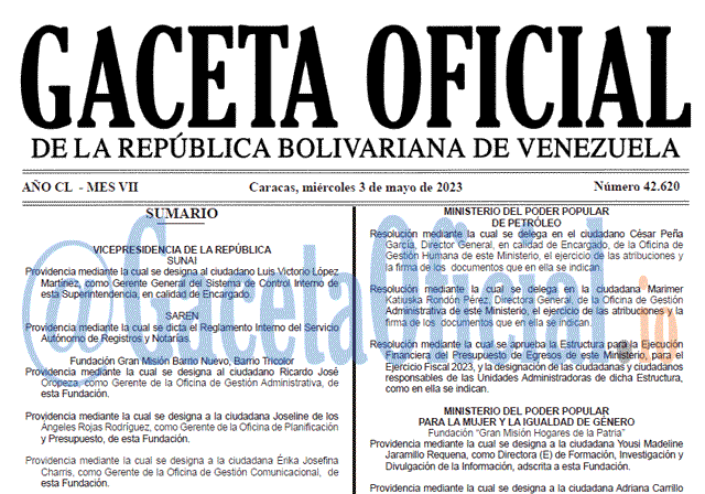 Venezuela Gaceta Oficial 42620 del 3 mayo 2023 Gaceta Oficial, Gaceta 42620, Gaceta #42620, Gaceta Oficial Venezuela #42620