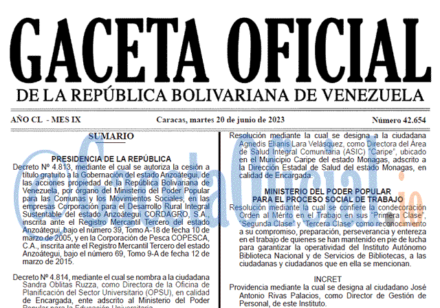 Venezuela Gaceta Oficial 42654 del 20 junio 2023 Gaceta Oficial, Gaceta 42654, Gaceta 42654 HD, Gaceta #42654, Gaceta Oficial Venezuela #42654