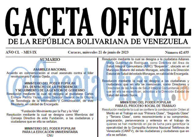 Venezuela Gaceta Oficial 42655 del 21 junio 2023 Gaceta Oficial, Gaceta 42655, Gaceta 42655 HD, Gaceta #42655, Gaceta Oficial Venezuela #42655