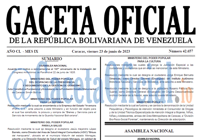 Venezuela Gaceta Oficial 42657 del 23 junio 2023 Gaceta Oficial, Gaceta 42657, Gaceta 42657 HD, Gaceta #42657, Gaceta Oficial Venezuela #42657