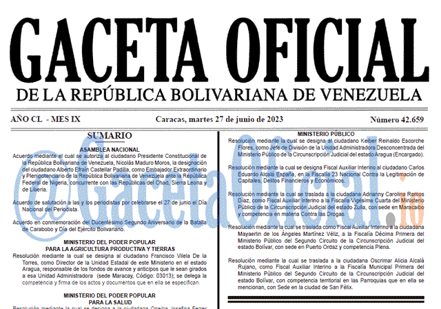 Venezuela Gaceta Oficial 42659 del 27 junio 2023 Gaceta Oficial, Gaceta 42659, Gaceta 42659 HD, Gaceta #42659, Gaceta Oficial Venezuela #42659