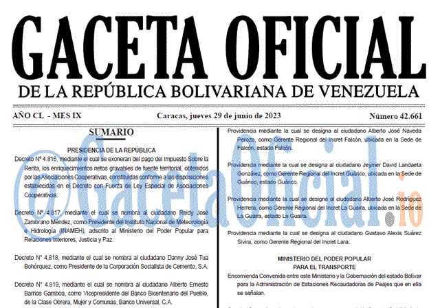 Venezuela Gaceta Oficial 42661 del 29 junio 2023 Gaceta Oficial, Gaceta 42661, Gaceta 42661 HD, Gaceta #42661, Gaceta Oficial Venezuela #42661