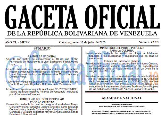 Venezuela Gaceta Oficial 42670 del 13 julio 2023 Gaceta Oficial, Gaceta 42670, Gaceta 42670 HD, Gaceta #42670, Gaceta Oficial Venezuela #42670