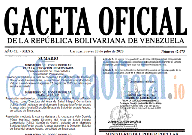 Venezuela Gaceta Oficial 42675 del 20 julio 2023 Gaceta Oficial, Gaceta 42675, Gaceta 42675 HD, Gaceta #42675, Gaceta Oficial Venezuela #42675