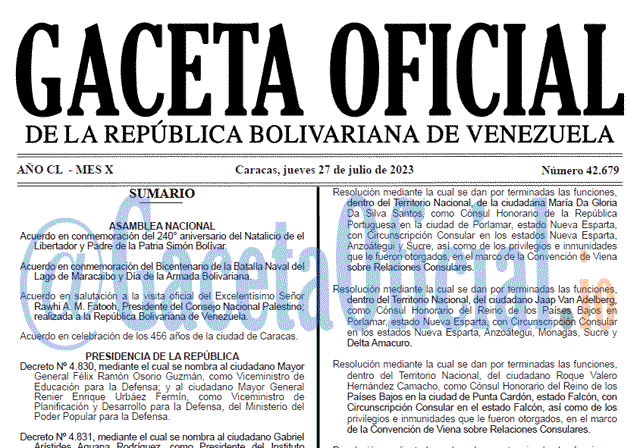 Venezuela Gaceta Oficial 42679 del 27 julio 2023 Gaceta Oficial, Gaceta 42679, Gaceta 42679 HD, Gaceta #42679, Gaceta Oficial Venezuela #42679