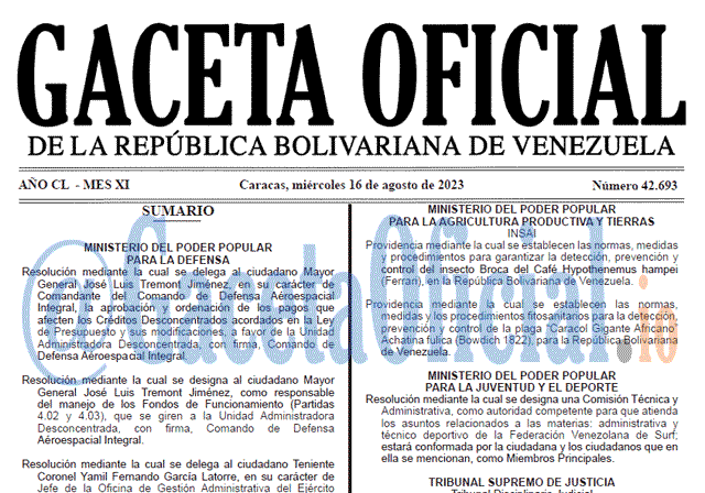 Venezuela Gaceta Oficial 42693 del 16 agosto 2023 Gaceta Oficial, Gaceta 42693, Gaceta 42693 HD, Gaceta #42693, Gaceta Oficial Venezuela #42693