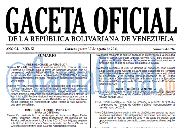Venezuela Gaceta Oficial 42694 del 17 agosto 2023 Gaceta Oficial, Gaceta 42694, Gaceta 42694 HD, Gaceta #42694, Gaceta Oficial Venezuela #42694