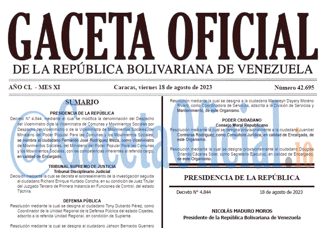Venezuela Gaceta Oficial 42695 del 18 agosto 2023 Gaceta Oficial, Gaceta 42695, Gaceta 42695 HD, Gaceta #42695, Gaceta Oficial Venezuela #42695