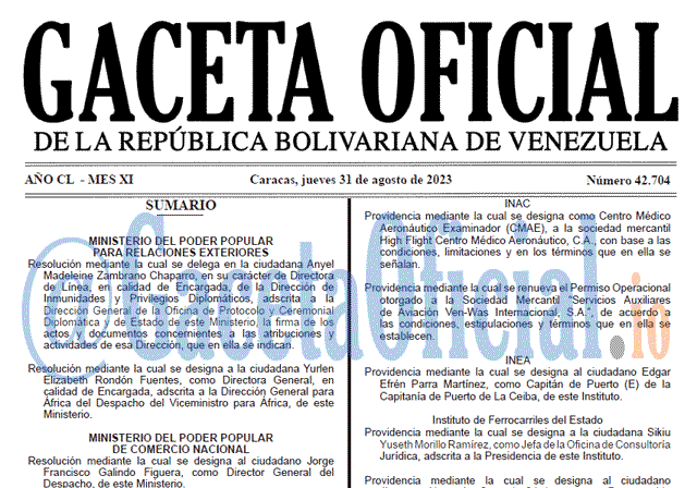 Venezuela Gaceta Oficial 42704 del 31 agosto 2023 Gaceta Oficial, Gaceta 42704, Gaceta 42704 HD, Gaceta #42704, Gaceta Oficial Venezuela #42704
