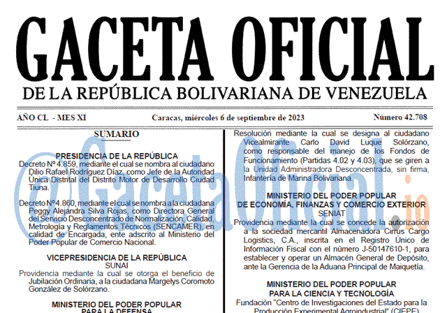 Venezuela Gaceta Oficial 42708 del 6 septiembre 2023 Gaceta Oficial, Gaceta 42708, Gaceta 42708 HD, Gaceta #42708, Gaceta Oficial Venezuela #42708