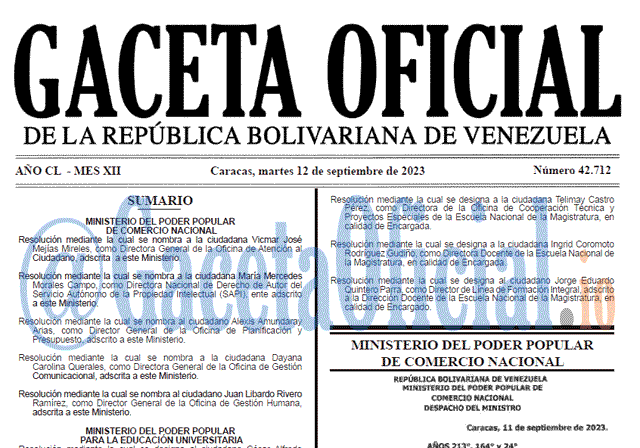 Venezuela Gaceta Oficial 42712 del 12 septiembre 2023 Gaceta Oficial, Gaceta 42712, Gaceta 42712 HD, Gaceta #42712, Gaceta Oficial Venezuela #42712