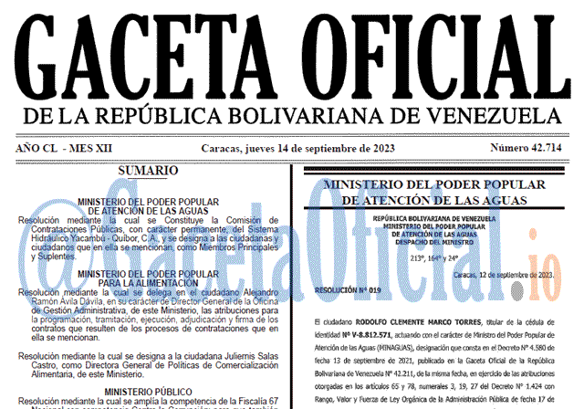 Venezuela Gaceta Oficial 42714 del 14 septiembre 2023 Gaceta Oficial, Gaceta 42714, Gaceta 42714 HD, Gaceta #42714, Gaceta Oficial Venezuela #42714