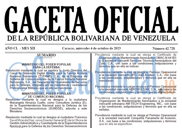 Venezuela Gaceta Oficial 42728 del 4 octubre 2023 Gaceta Oficial, Gaceta 42728, Gaceta 42728 HD, Gaceta #42728, Gaceta Oficial Venezuela #42728
