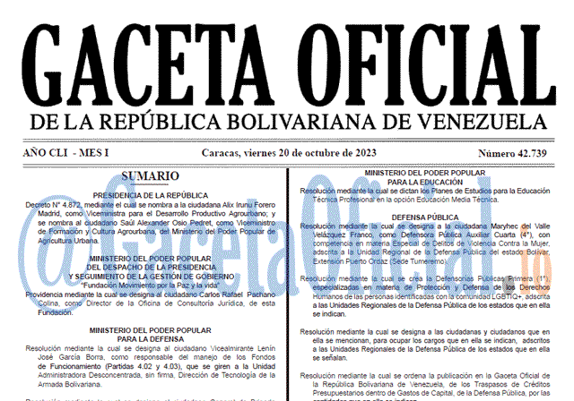 Gaceta Oficial, Gaceta 42739, Gaceta 42739 HD, Gaceta #42739, Gaceta Oficial Venezuela #42739
