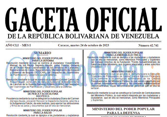 Venezuela Gaceta Oficial 42741 del 24 Octubre 2023 Gaceta Oficial, Gaceta 42741, Gaceta 42741 HD, Gaceta #42741, Gaceta Oficial Venezuela #42741