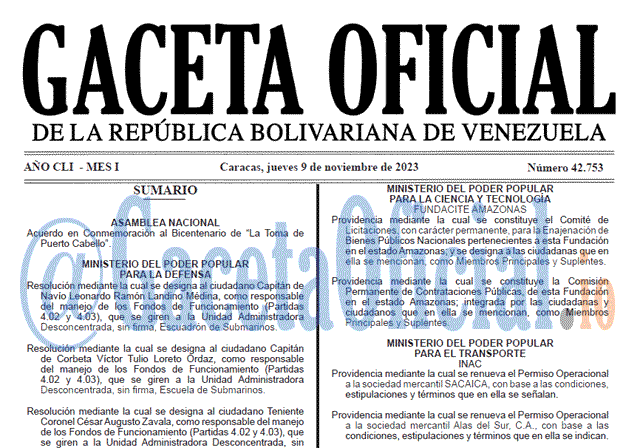 Venezuela Gaceta Oficial 42753 del 9 noviembre 2023 Gaceta Oficial, Gaceta 42753, Gaceta 42753 HD, Gaceta #42753, Gaceta Oficial Venezuela #42753