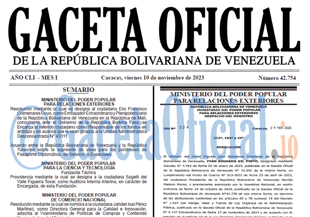 Venezuela Gaceta Oficial 42754 del 10 noviembre 2023 Gaceta Oficial, Gaceta 42754, Gaceta 42754 HD, Gaceta #42754, Gaceta Oficial Venezuela #42754
