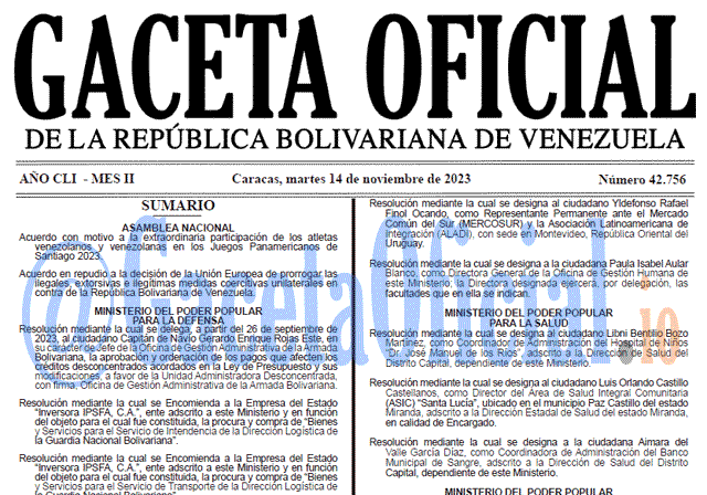 Venezuela Gaceta Oficial 42756 del 14 noviembre 2023 Gaceta Oficial, Gaceta 42756, Gaceta 42756 HD, Gaceta #42756, Gaceta Oficial Venezuela #42756
