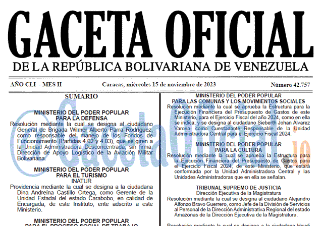 Venezuela Gaceta Oficial 42757 del 15 noviembre 2023 Gaceta Oficial, Gaceta 42757, Gaceta 42757 HD, Gaceta #42757, Gaceta Oficial Venezuela #42757