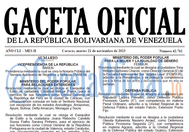 Venezuela Gaceta Oficial 42761 del 21 noviembre 2023 Gaceta Oficial, Gaceta 42761, Gaceta 42761 HD, Gaceta #42761, Gaceta Oficial Venezuela #42761
