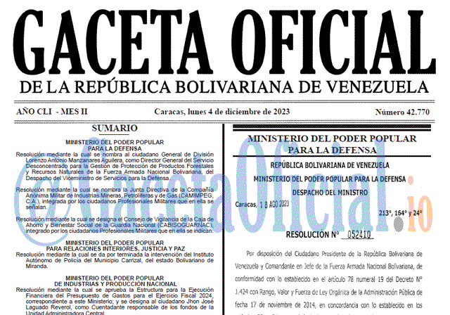 Venezuela Gaceta Oficial 42770 del 4 diciembre 2023 Gaceta Oficial, Gaceta 42770, Gaceta 42770 HD, Gaceta #42770, Gaceta Oficial Venezuela #42770