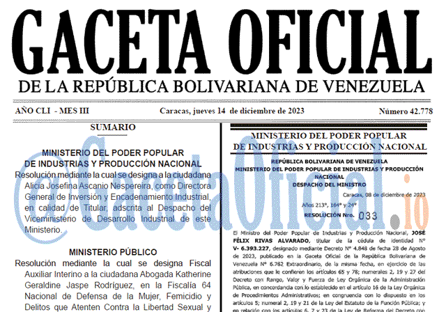 Venezuela Gaceta Oficial 42778 del 14 diciembre 2023 Gaceta Oficial, Gaceta 42778, Gaceta 42778 HD, Gaceta #42778, Gaceta Oficial Venezuela #42778