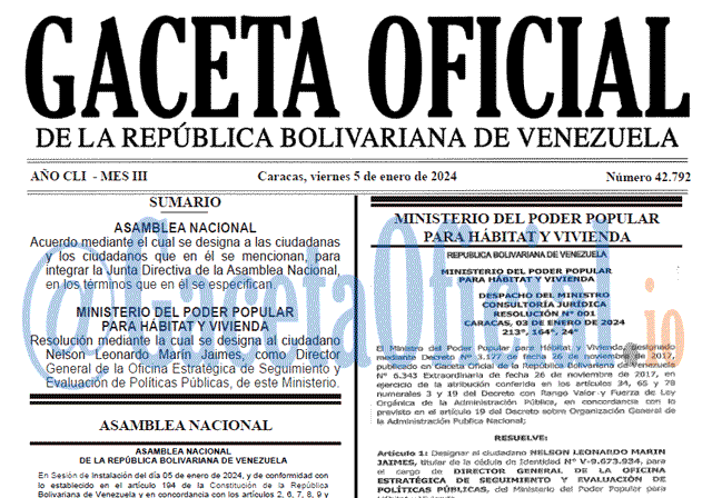 Venezuela Gaceta Oficial 42792 del 5 enero 2024 Gaceta Oficial, Gaceta 42792, Gaceta 42792 HD, Gaceta #42792, Gaceta Oficial Venezuela #42792