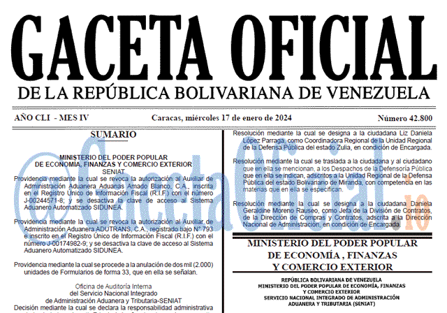 Venezuela Gaceta Oficial 42801 del 18 enero 2024 Gaceta Oficial, Gaceta 42801, Gaceta 42801 HD, Gaceta #42801, Gaceta Oficial Venezuela #42801