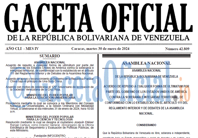 Venezuela Gaceta Oficial 42809 del 30 enero 2024 Gaceta Oficial, Gaceta 42809, Gaceta 42809 HD, Gaceta #42809, Gaceta Oficial Venezuela #42809