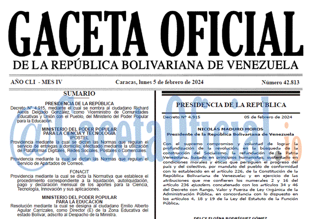 Venezuela Gaceta Oficial 42813 del 5 Febrero 2024 Gaceta Oficial, Gaceta 42813, Gaceta 42813 HD, Gaceta #42813, Gaceta Oficial Venezuela #42813
