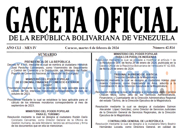 Venezuela Gaceta Oficial 42814 del 6 Febrero 2024 Gaceta Oficial, Gaceta 42814, Gaceta 42814 HD, Gaceta #42814, Gaceta Oficial Venezuela #42814