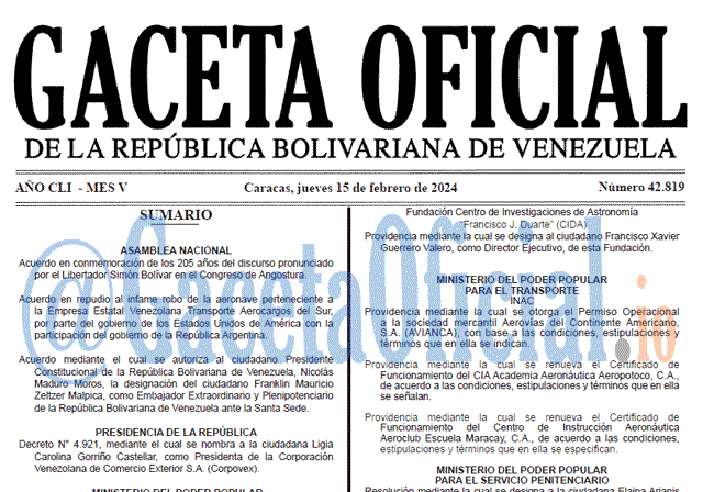 Venezuela Gaceta Oficial 42819 del 15 Febrero 2024 Gaceta Oficial, Gaceta 42819, Gaceta 42819 HD, Gaceta #42819, Gaceta Oficial Venezuela #42819