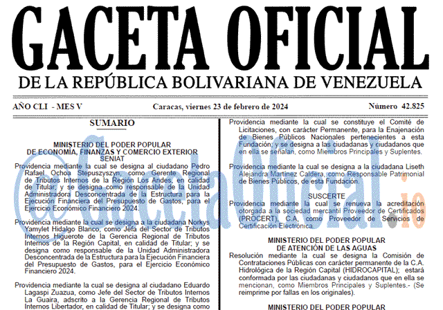 Venezuela Gaceta Oficial 42825 del 23 Febrero 2024 Gaceta Oficial, Gaceta 42825, Gaceta 42825 HD, Gaceta #42825, Gaceta Oficial Venezuela #42825