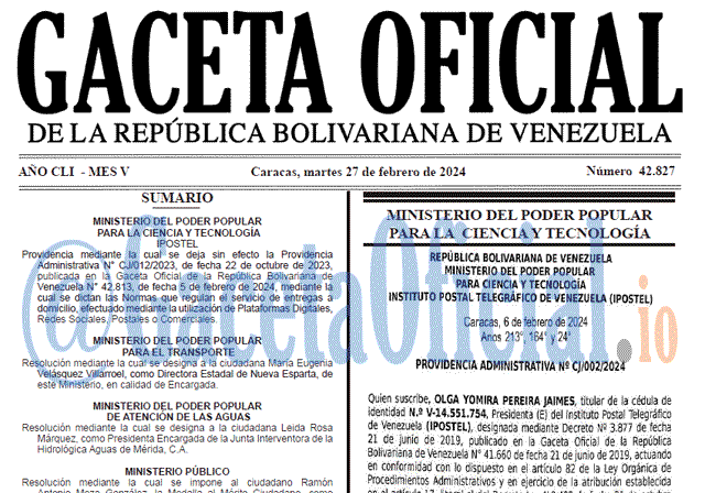 Gaceta Oficial, Gaceta 42827, Gaceta 42827 HD, Gaceta #42827, Gaceta Oficial Venezuela #42827