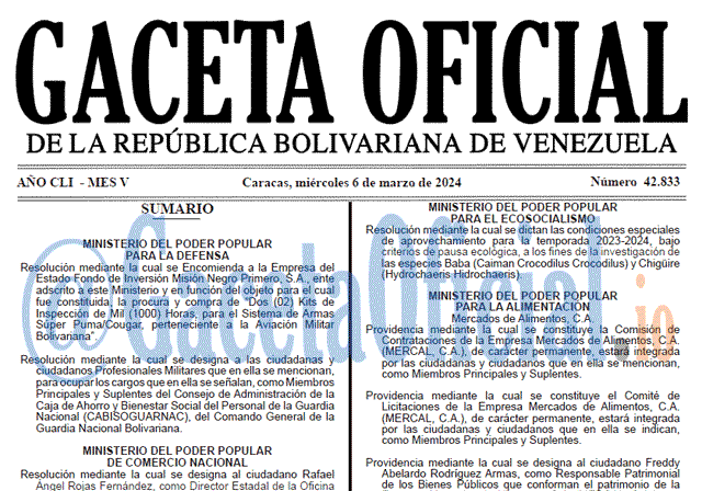 Gaceta Oficial, Gaceta 42833, Gaceta 42833 HD, Gaceta #42833, Gaceta Oficial Venezuela #42833
