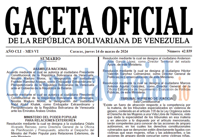 Venezuela Gaceta Oficial 42839 del 14 Marzo 2024 Gaceta Oficial, Gaceta 42839, Gaceta 42839 HD, Gaceta #42839, Gaceta Oficial Venezuela #42839