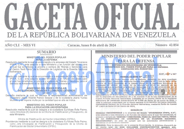 Venezuela Gaceta Oficial 42854 del 8 abril 2024 Gaceta Oficial, Gaceta 42854, Gaceta 42854 HD, Gaceta #42854, Gaceta Oficial Venezuela #42854