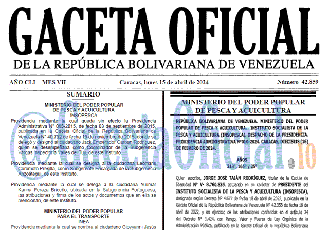 Venezuela Gaceta Oficial 42859 del 15 abril 2024 Gaceta Oficial, Gaceta 42859, Gaceta 42859 HD, Gaceta #42859, Gaceta Oficial Venezuela #42859