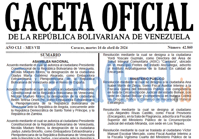 Venezuela Gaceta Oficial 42860 del 16 abril 2024 Gaceta Oficial, Gaceta 42860, Gaceta 42860 HD, Gaceta #42860, Gaceta Oficial Venezuela #42860