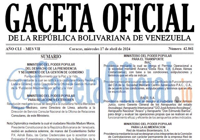 Venezuela Gaceta Oficial 42861 del 17 abril 2024 Gaceta Oficial, Gaceta 42861, Gaceta 42861 HD, Gaceta #42861, Gaceta Oficial Venezuela #42861