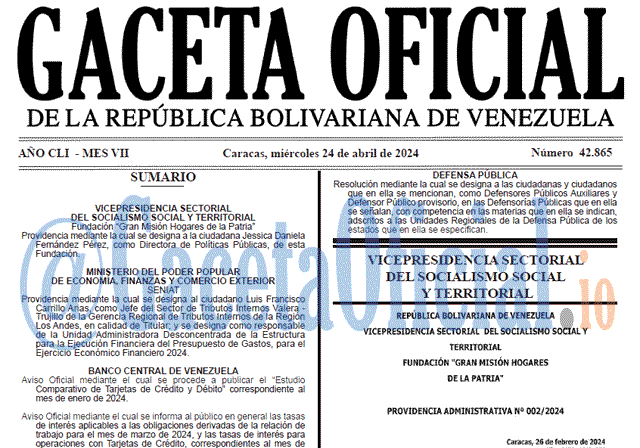 Venezuela Gaceta Oficial 42865 del 24 abril 2024 Gaceta Oficial, Gaceta 42865, Gaceta 42865 HD, Gaceta #42865, Gaceta Oficial Venezuela #42865