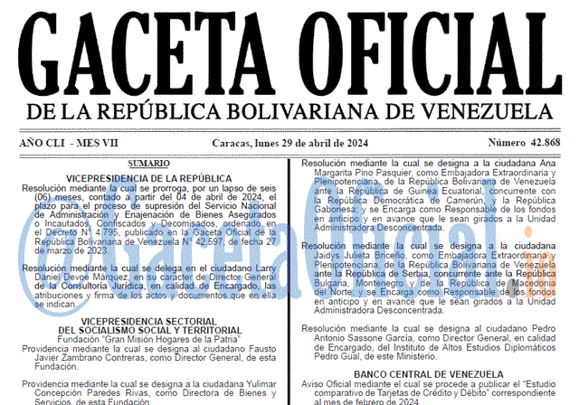 Venezuela Gaceta Oficial 42868 del 29 abril 2024 Gaceta Oficial, Gaceta 42868, Gaceta 42868 HD, Gaceta #42868, Gaceta Oficial Venezuela #42868