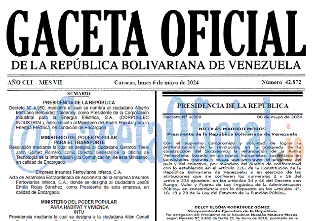 Venezuela Gaceta Oficial 42872 del 6 mayo 2024 Gaceta Oficial, Gaceta 42872, Gaceta 42872 HD, Gaceta #42872, Gaceta Oficial Venezuela #42872