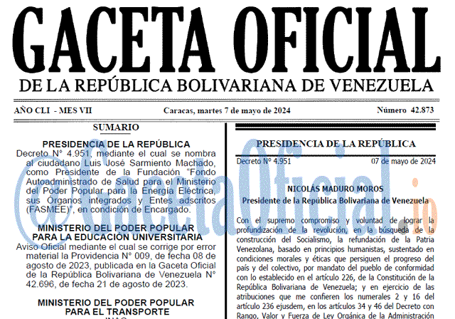 Venezuela Gaceta Oficial 42873 del 7 mayo 2024 Gaceta Oficial, Gaceta 42873, Gaceta 42873 HD, Gaceta #42873, Gaceta Oficial Venezuela #42873