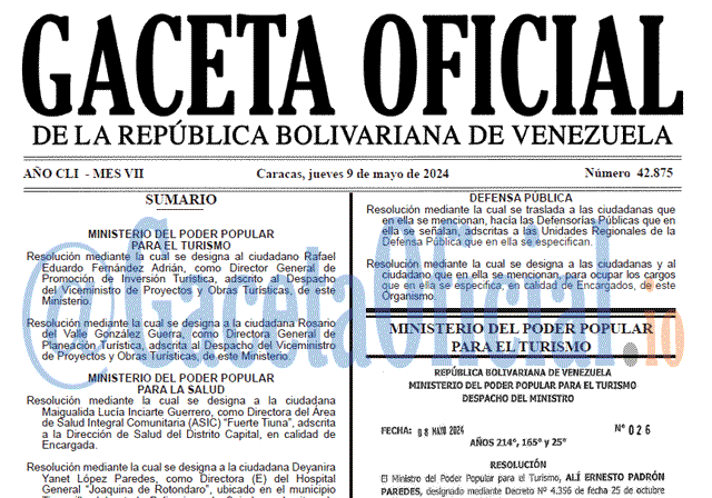 Venezuela Gaceta Oficial 42875 del 9 mayo 2024 Gaceta Oficial, Gaceta 42875, Gaceta 42875 HD, Gaceta #42875, Gaceta Oficial Venezuela #42875