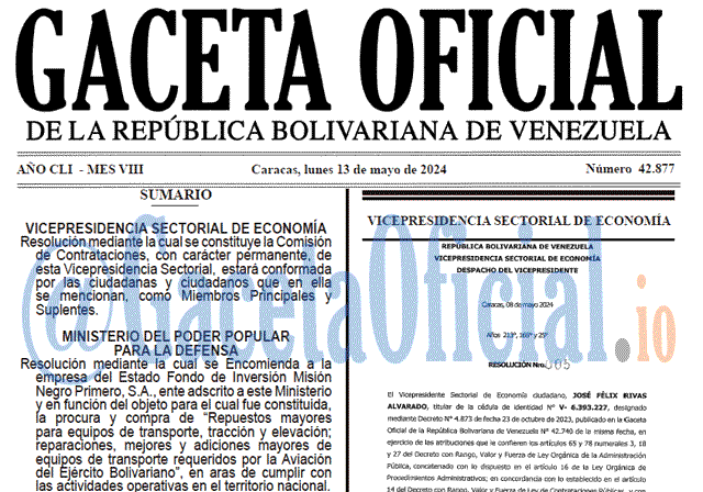 Venezuela Gaceta Oficial 42877 del 13 mayo 2024 Gaceta Oficial, Gaceta 42877, Gaceta 42877 HD, Gaceta #42877, Gaceta Oficial Venezuela #42877