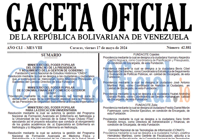 Gaceta Oficial, Gaceta 42881, Gaceta 42881 HD, Gaceta #42881, Gaceta Oficial Venezuela #42881