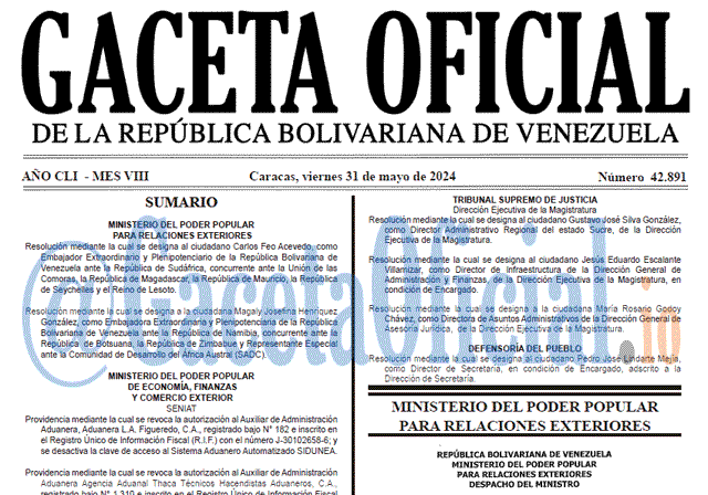 Venezuela Gaceta Oficial 42891 del 31 mayo 2024 Gaceta Oficial, Gaceta 42891, Gaceta 42891 HD, Gaceta #42891, Gaceta Oficial Venezuela #42891